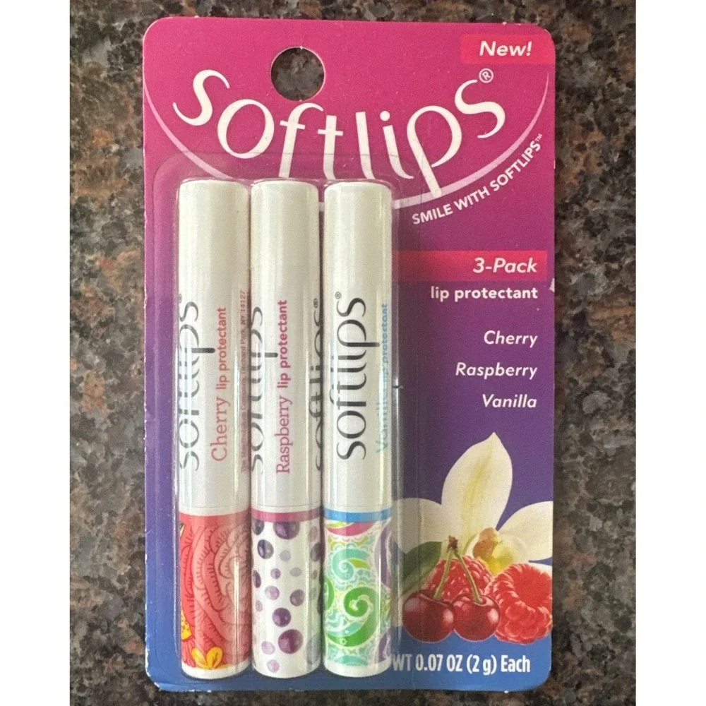 4 - 3 Packs Lip‎ Balm Cherry, Raspberry, and Vanilla Soft Lips New READ